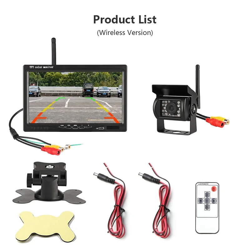 Wireless Reverse Camera 7 inch LCD Monitor HD Rear View Camera For Trucks Bus Trailer Excavator 2.4GHz Wireless Rear View Camera