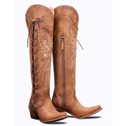 FEMALEAN 2023 Long Knee High 39 Pointed Toe Winter Women Western Cowboy Country Texana Boots Ladies Shoes On Offer