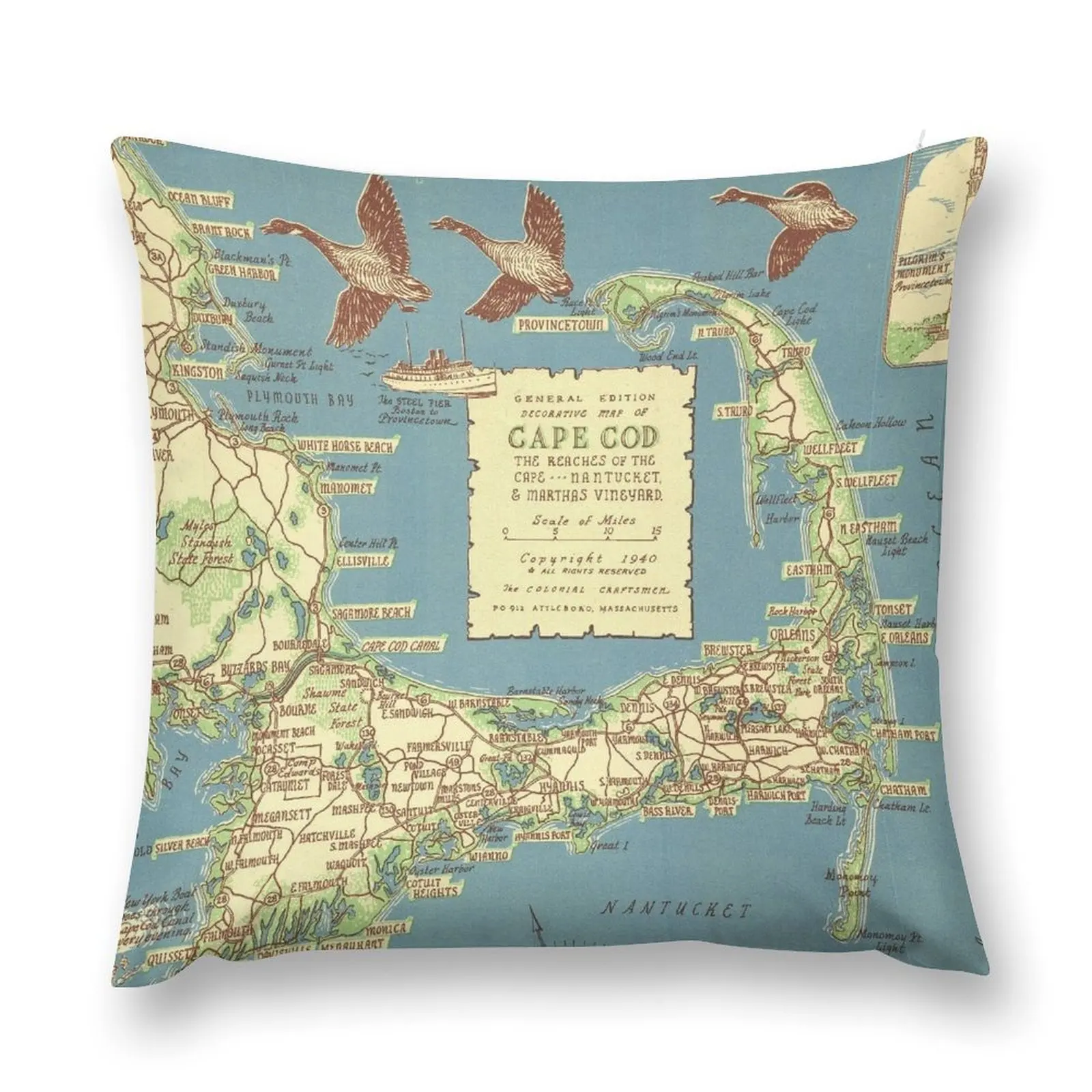 

Vintage Map of Cape Cod (1940) Throw Pillow Decorative Sofa Cushions Throw Pillow pillow