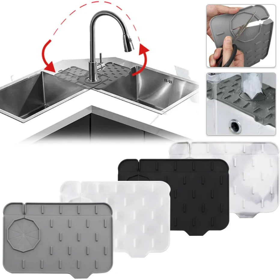 Kitchen Silicone Faucet Mat Absorbent Mat Sink Splash Guard Drain Pad Double Sided Use Bathroom Sink Countertop Protector Mat