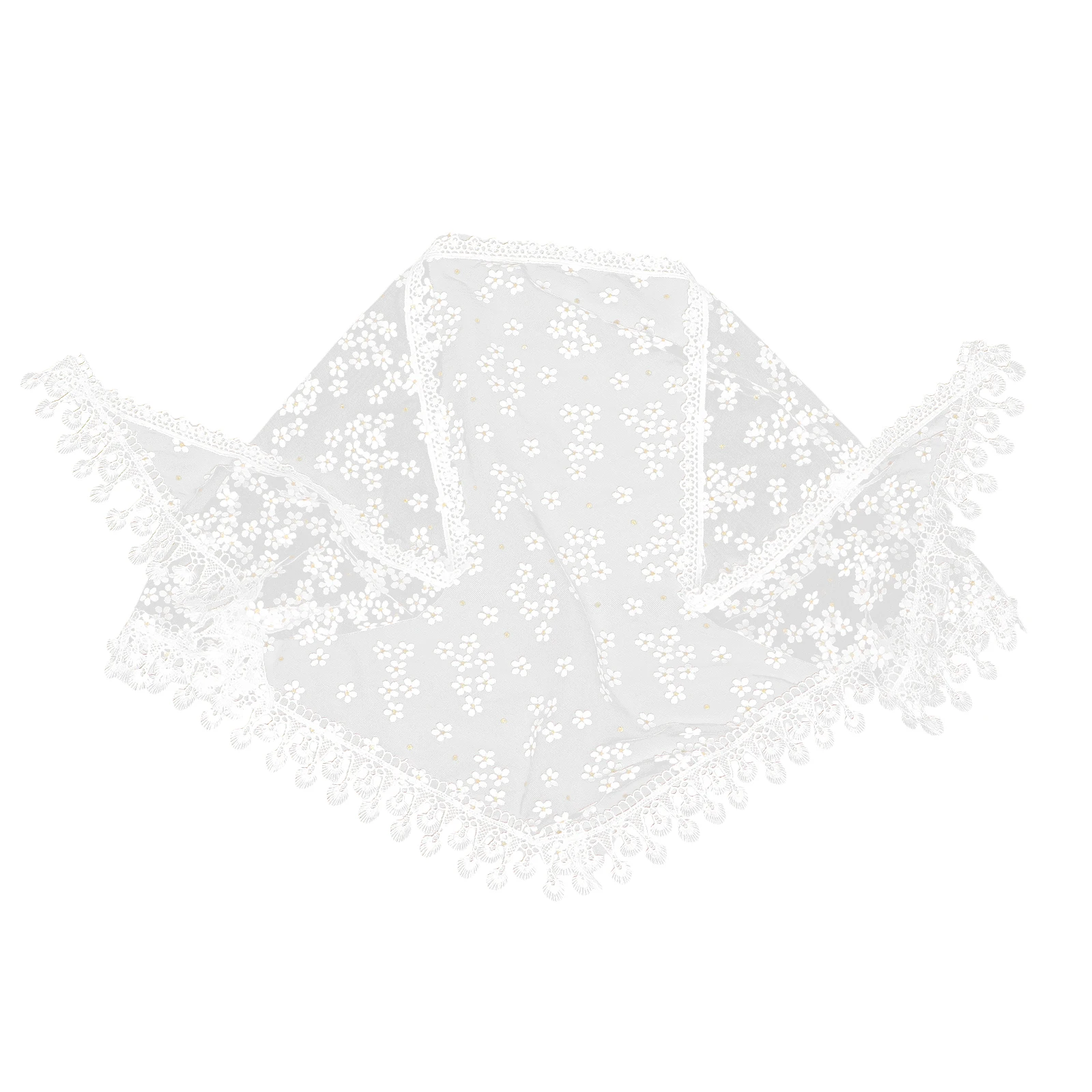 

Catholic Hollow Lace Scarf White Polyester Head Veil Fringe Tassel Floral Embroidered Triangle Shawl Women Bride Versatile