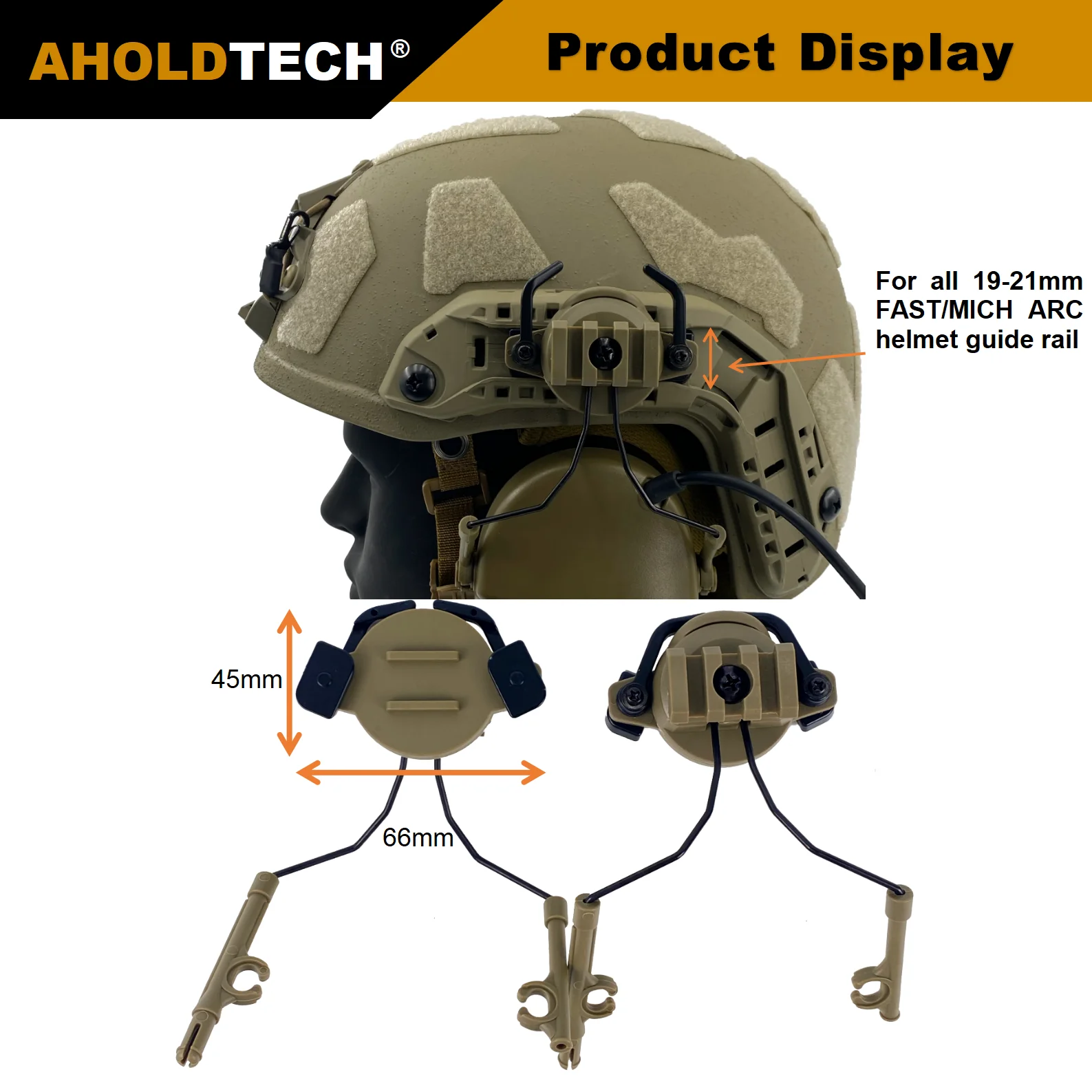 AHOLDTECH Tactical Headphone Bracket Holder MICH Fast Helmet ARC Rail horn locking catch type for COMTAC I II Series Headset