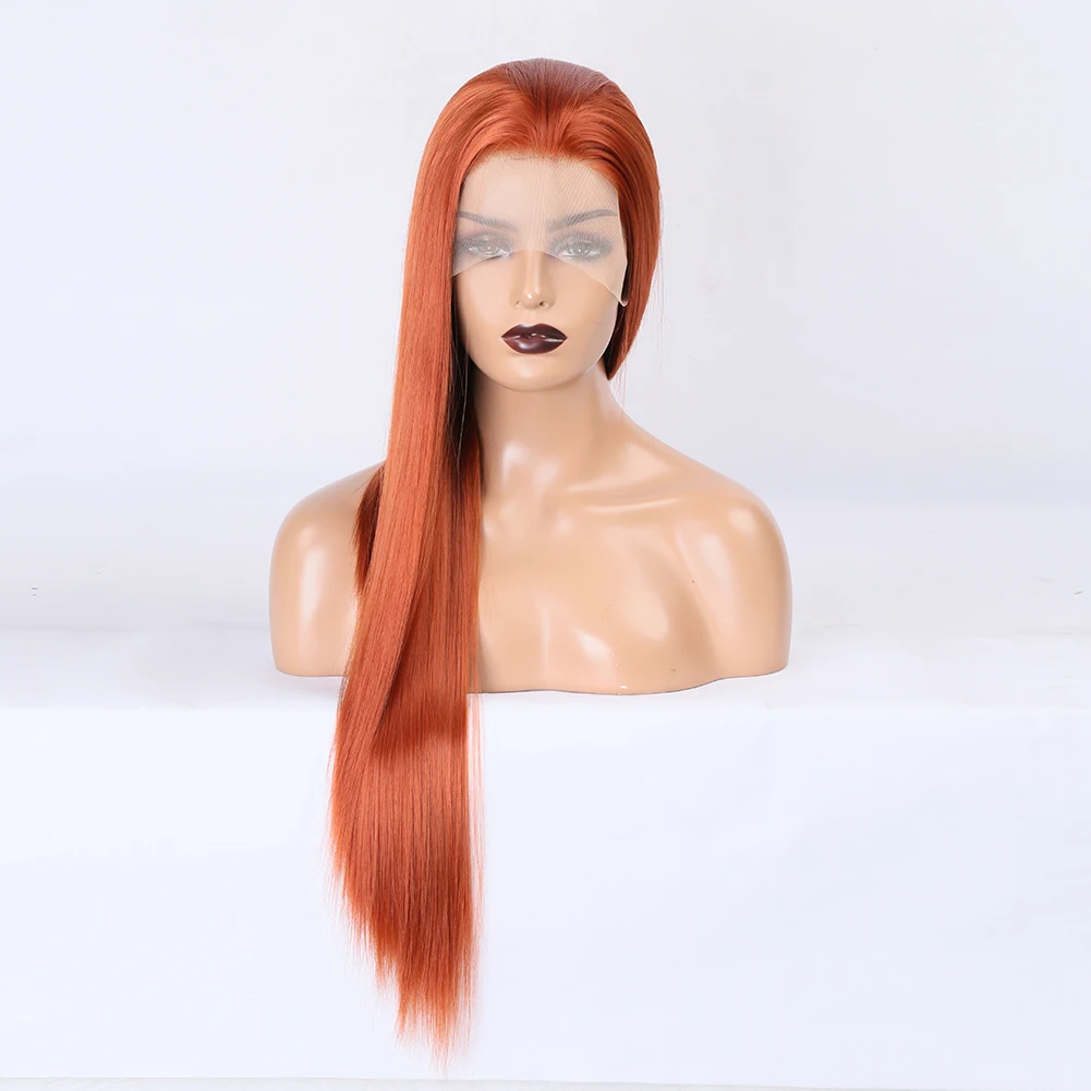 AIMEYA Ginger Wigs for Women Long Synthetic Lace Front Wig Free Part Straight Synthetic Wigs Natural Hairline Cosplay Party Wig