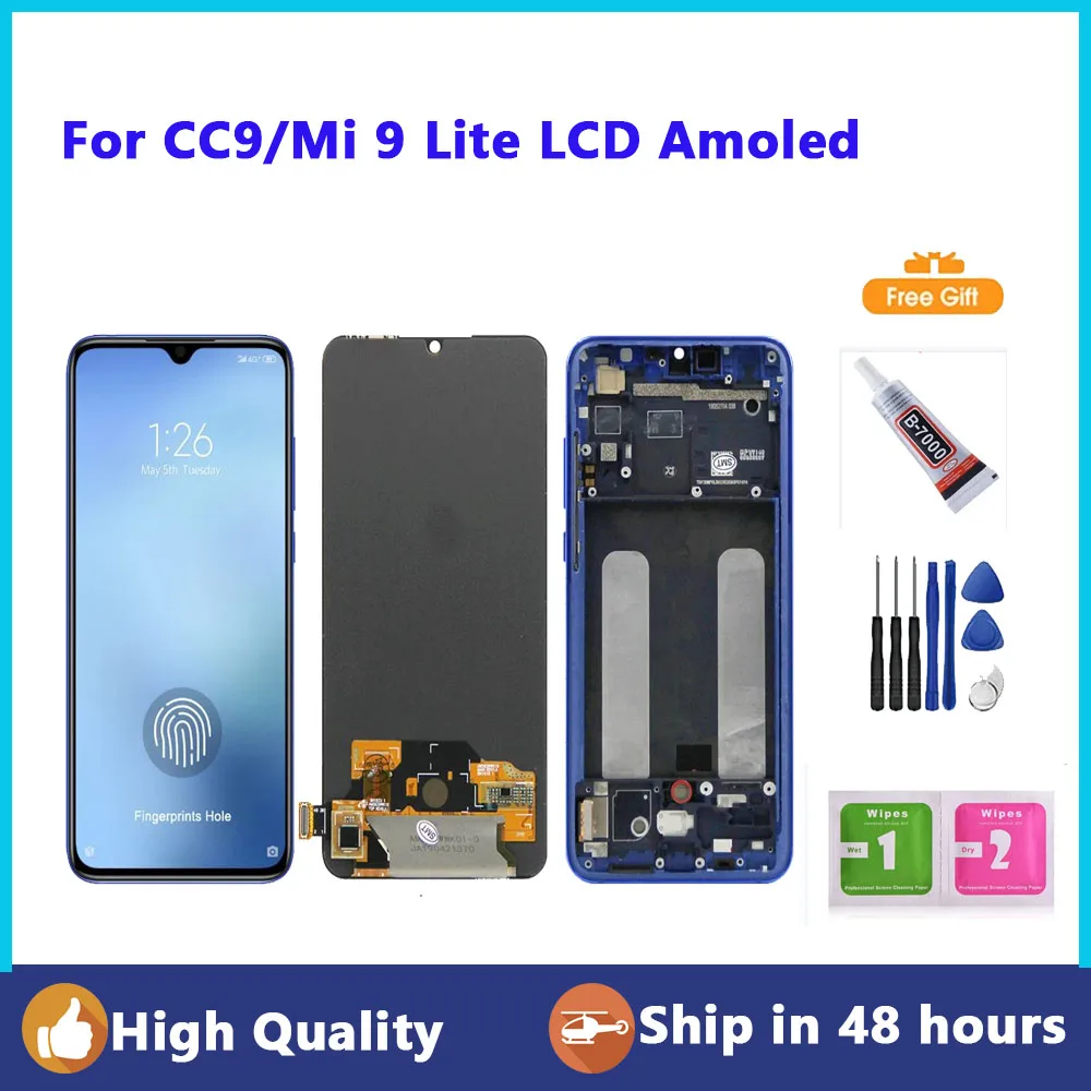 

6.39" Screen for Xiaomi Mi 9 Lite M1904F3BG Lcd Display Digital Touch Screen Assembly with Frame for Xiaomi Mi CC9 Replacement