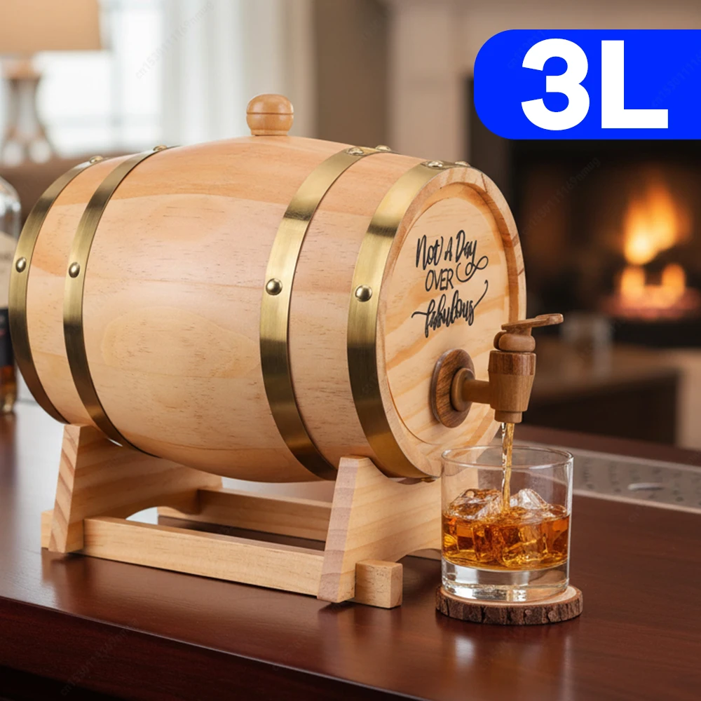 

3L Engraved Whiskey Barrel with Stand and Spigot Wooden Whiskey Barrel Bourbon Barrel for Cocktails Bourbon Rum Tequila Beer