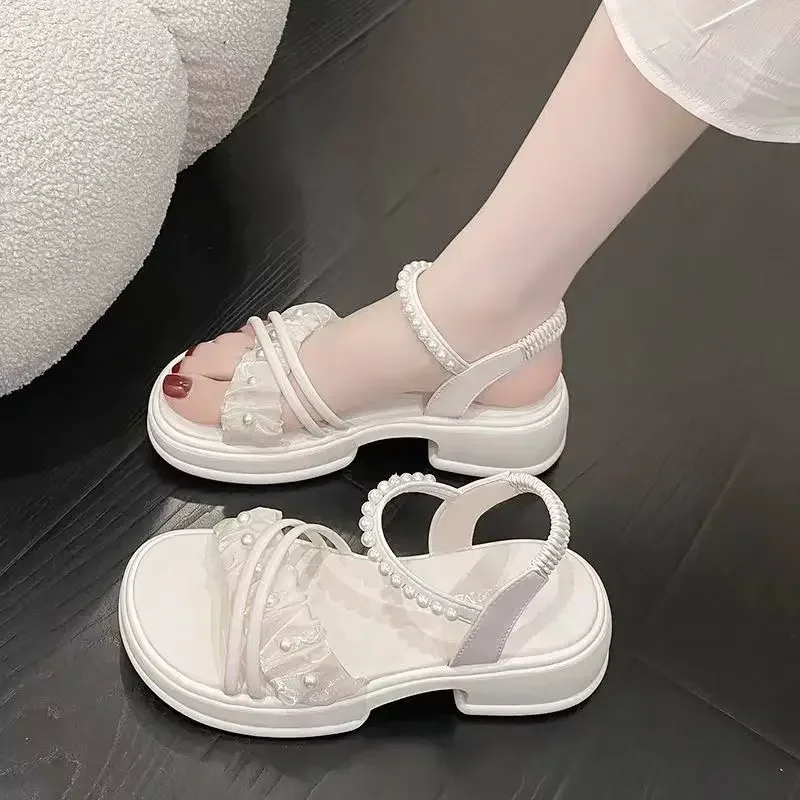 

Women's Summer Fashion Sandals Thick Heel Roman Style Slip-On Round Toe Pumps Fairy Wind Knot Tied Student Shoes