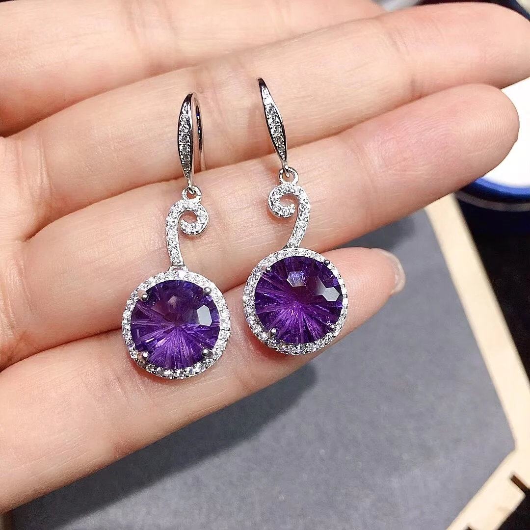 Luxury Amethyst Drop Earrings for Wedding 10mm*10mm Total 8ct Natural Amethyst Silver Earrings Solid 925 Gemstone Jewelry