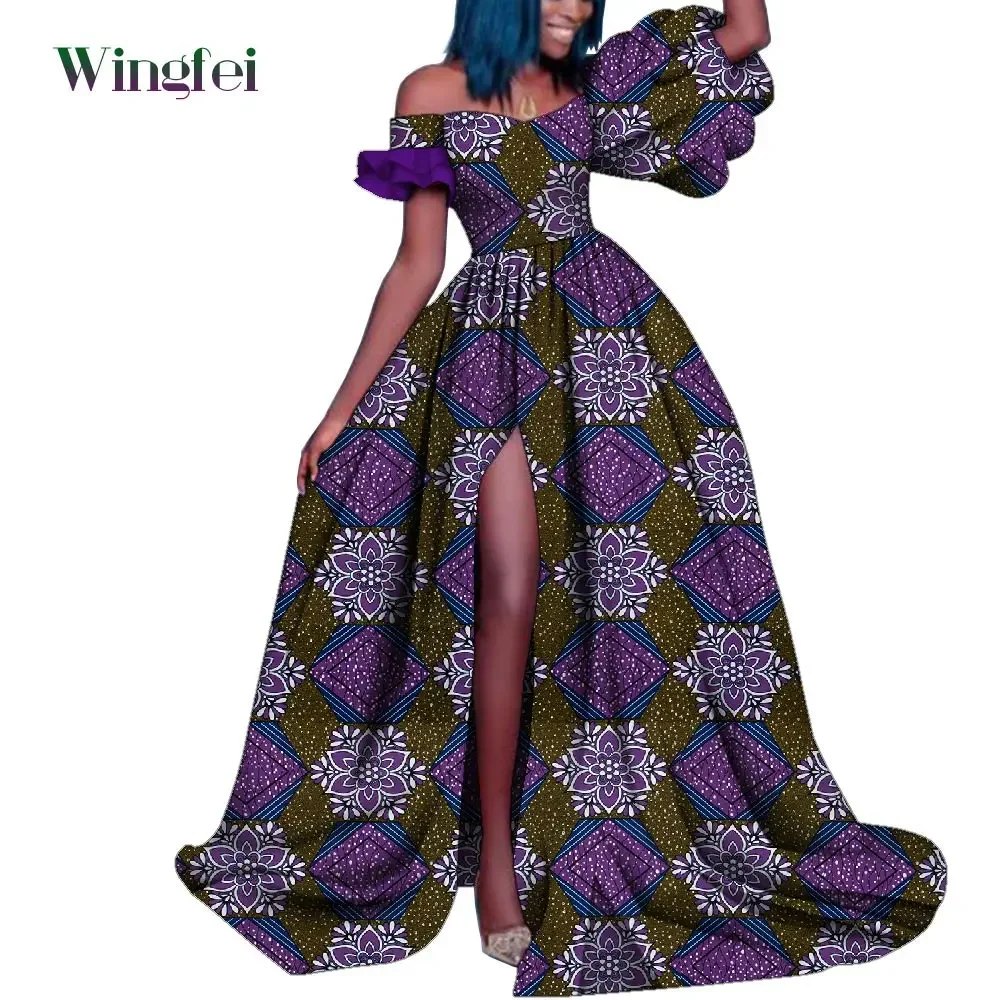 Ankara Fashion African Clothes for Women Print Maxi Long Dressss for Women Dashiki Party Wear Split Elegant Lady Dresses WY4984