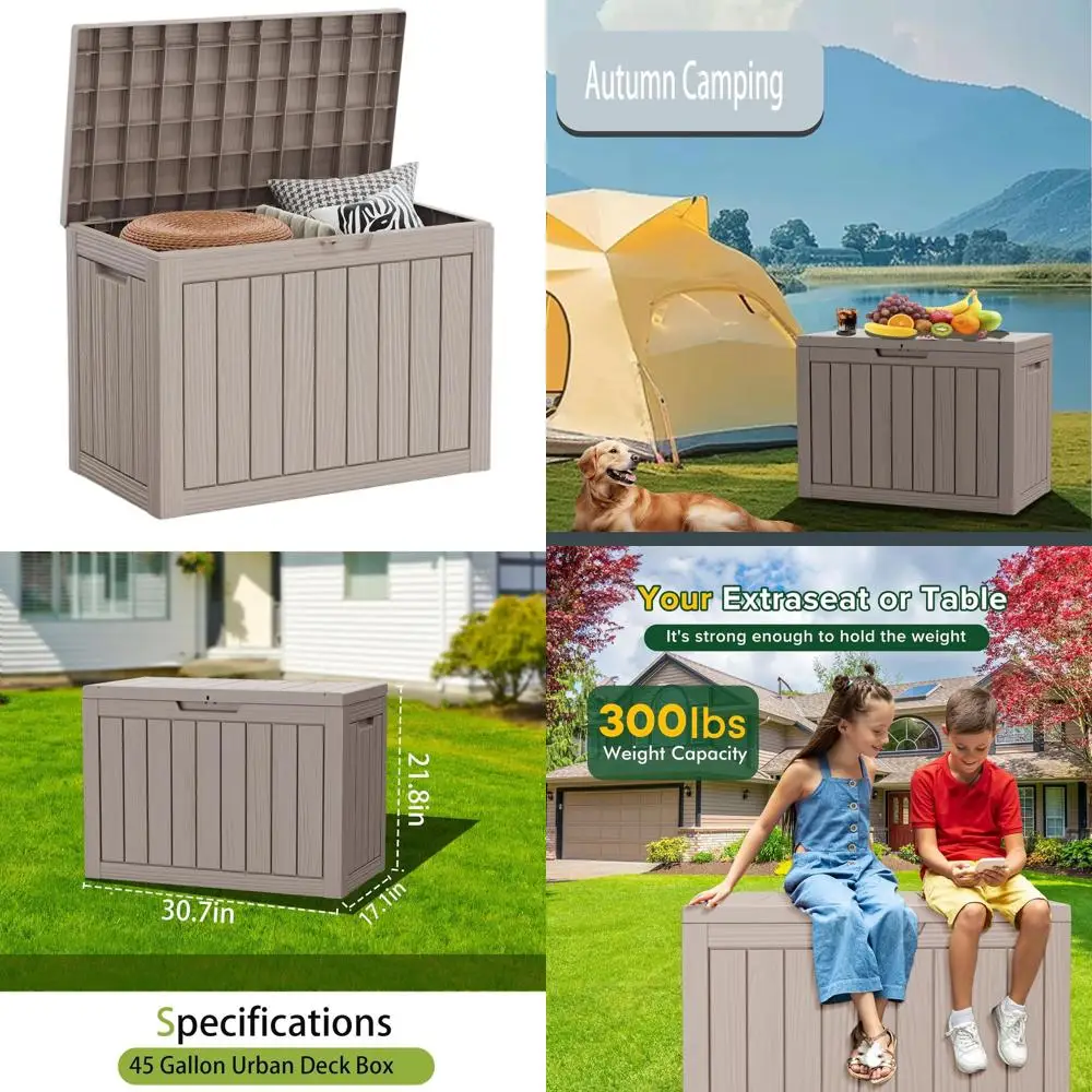 

Влагозащищенный запираемый ящик для хранения на открытом воздухе объемом 45 галлонов - большой уличный контейнер для аксессуаров для бассейна, подушек и садового инвентаря