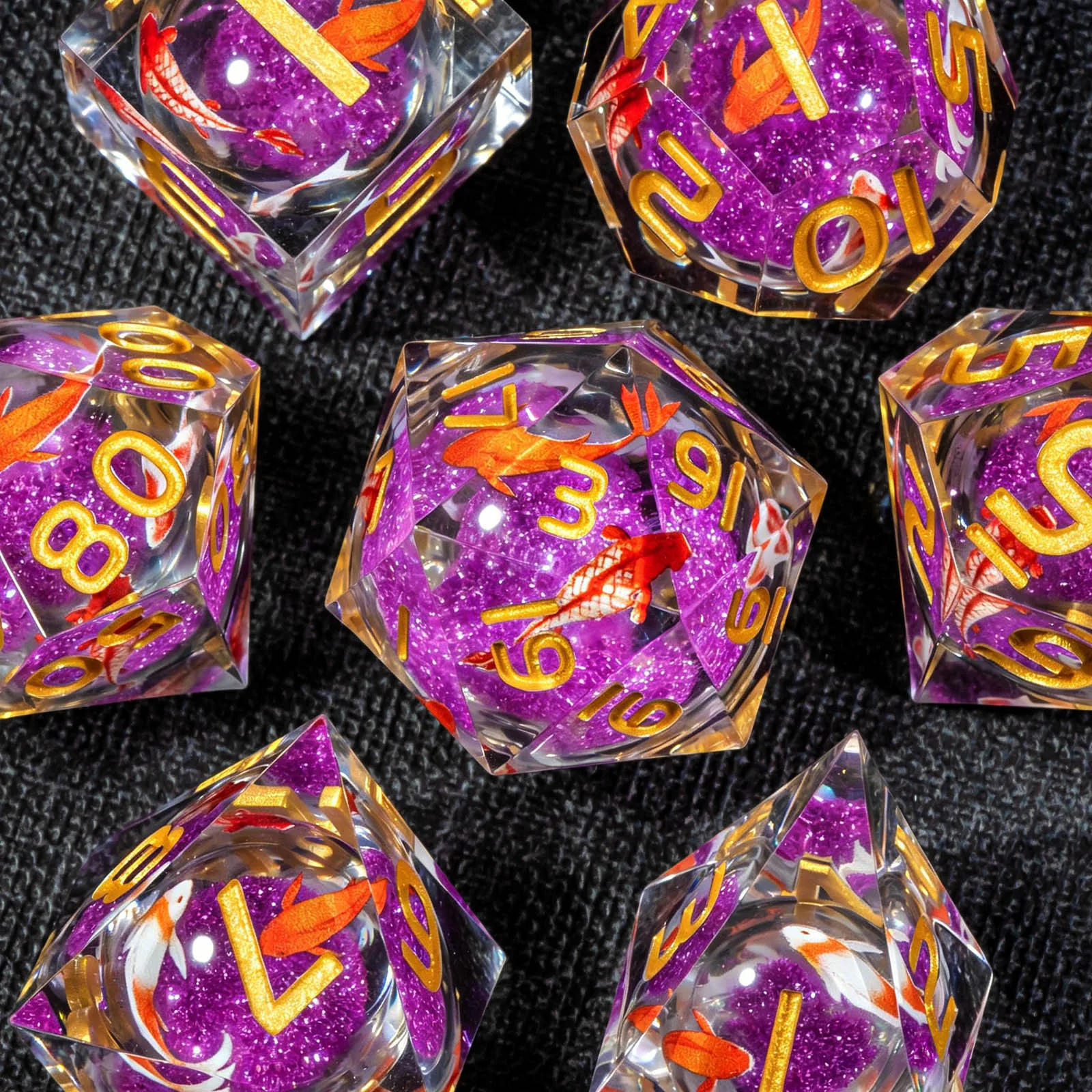DND Dice Set D&D, Liquid Core Sharp Edged Dice Set Dungeons and Dragons, Purple Polyhedral Resin Dice Set for Role Playing Game