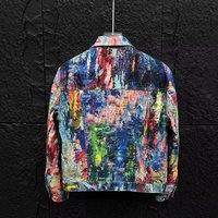Men's Casual Denim Jacket New Autumn Fashion Urban Wear Resistant Paint Coating Loose Fit Long Sleeve Button up Outerwear