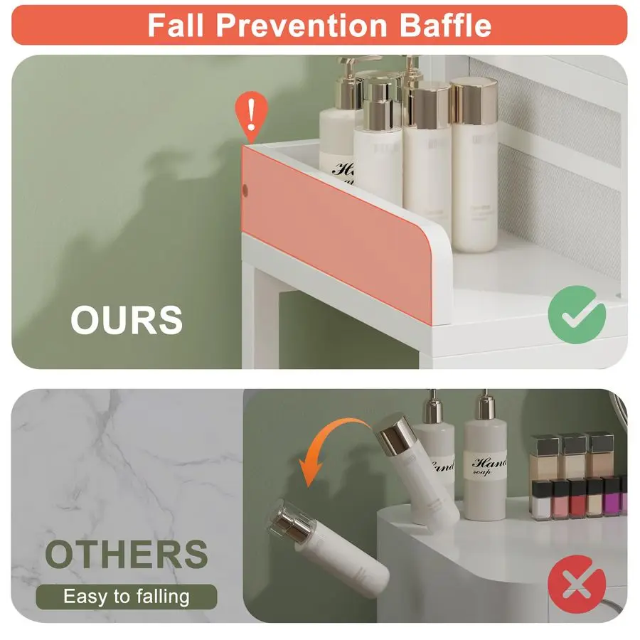 مكتب مع مرآة وأضواء، طاولة مكياج صغيرة بقدرة 28.4 وات مع حامل قابل للتعديل للارتفاع، مكتب مكياج مدمج بدرجين من القماش،