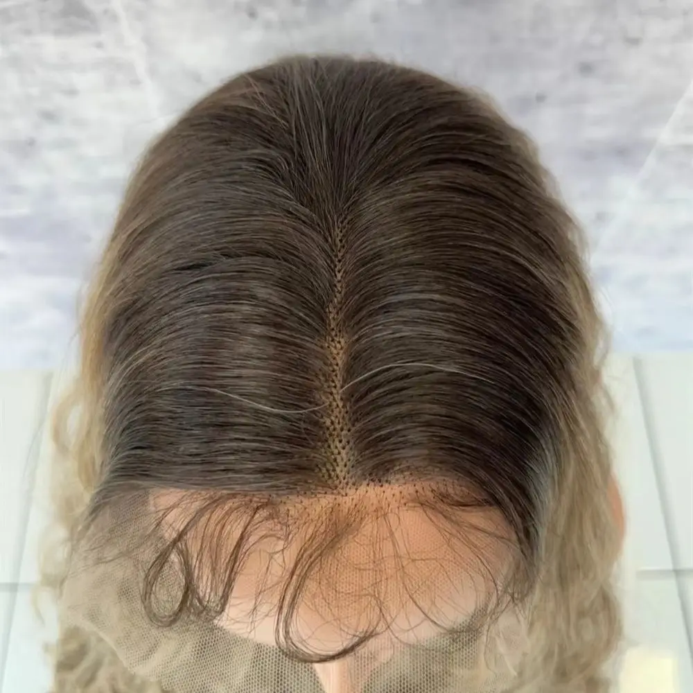 30 Inches Super Long Water Wave Wig Ombre Ash Blonde Streaks Synthetic HD Lace Front Wig  Heat Resistant Fiber Wig Party Cosplay