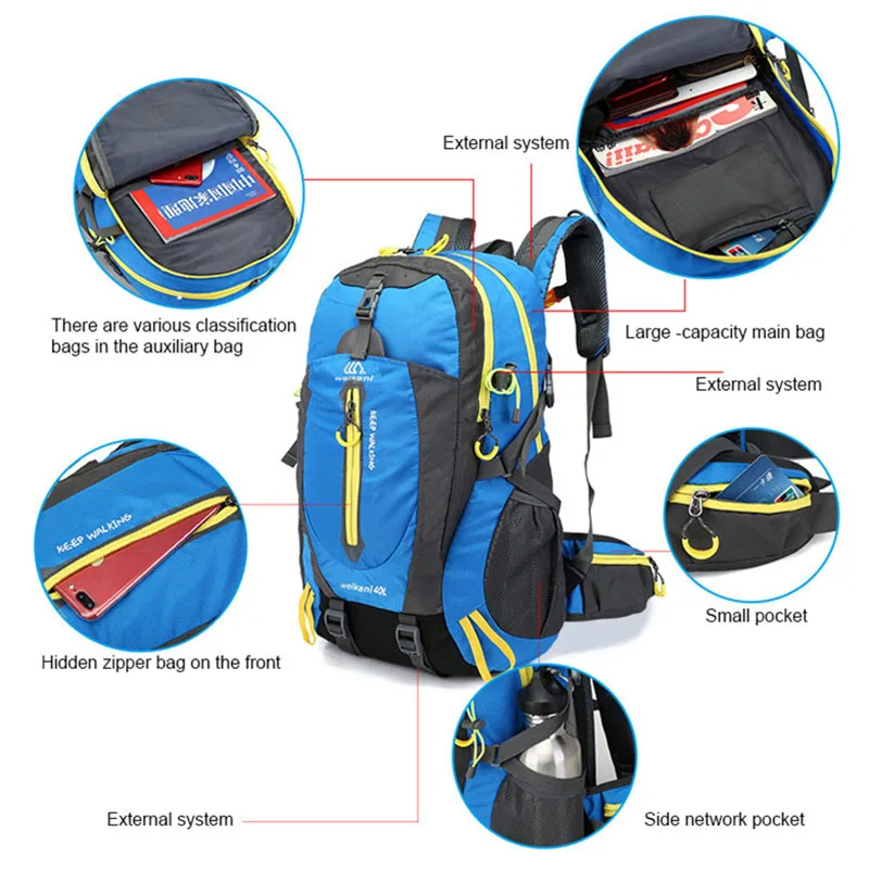 Waterproof Foldable Backpack Outdoor Professional 40L Ultralight Upgrade Camping Climbing Hiking Travel Bag