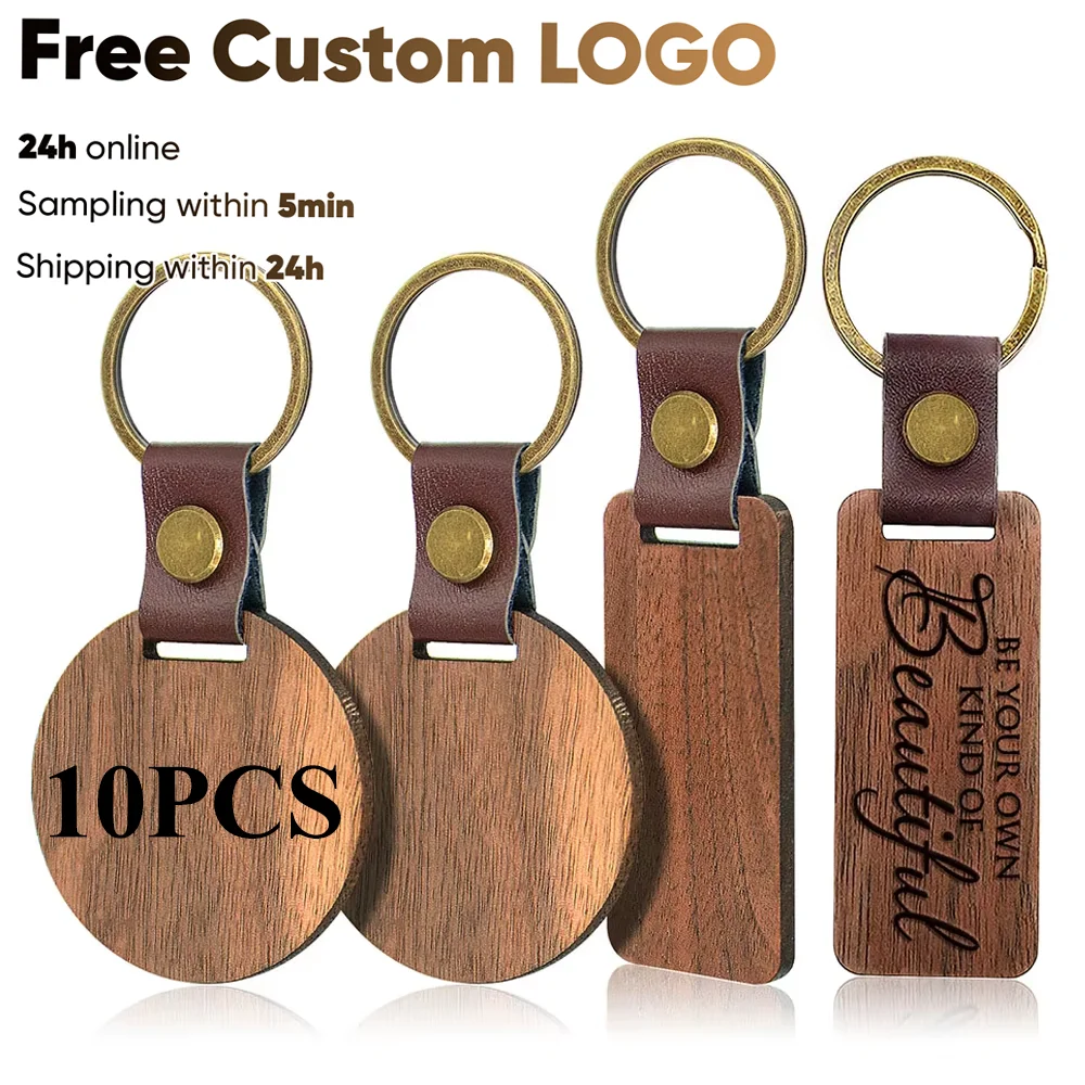 10 Stück gravierte Rohlinge aus Holz, Schlüsselanhänger, Auto-Anhänger, anpassbarer Leder-Schlüsselanhänger, Geschenk für Freunde, Familie, DIY, Auto-Ornament, Geschenke