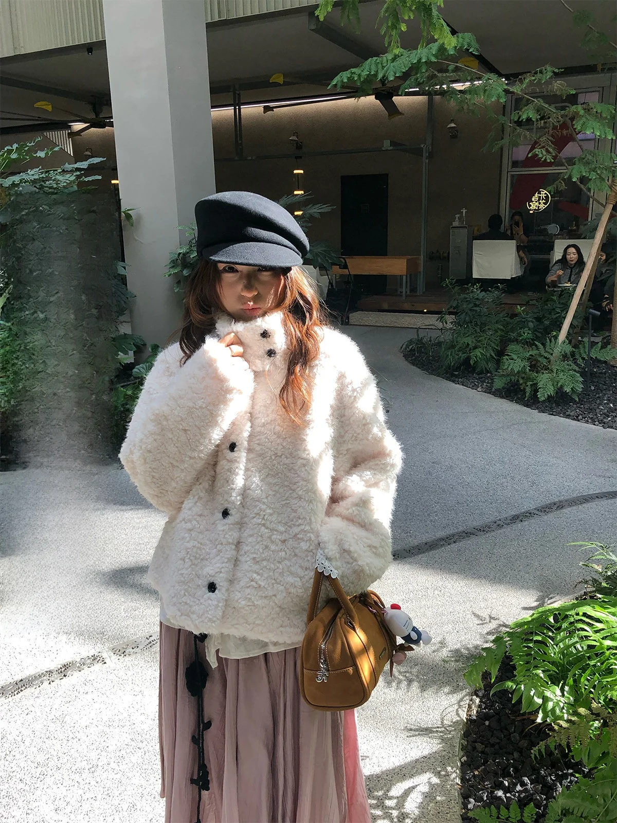 

New 030 Endl Slim Plu Stand Collar White Windproof Fur Leather Inteated Women's Winter Thiened Long Sve Coat