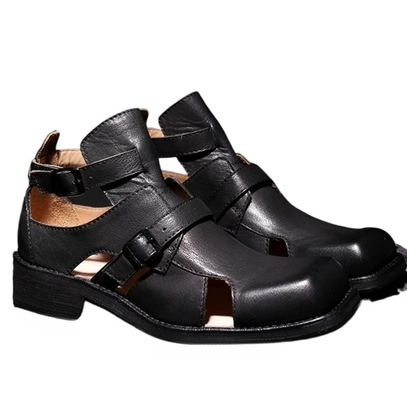 

Original Hand sewn Summer Hollow Breathable Casual Sandals High Top Shoes for Men's/Women's Genuine Leather Retro Roman Sandals