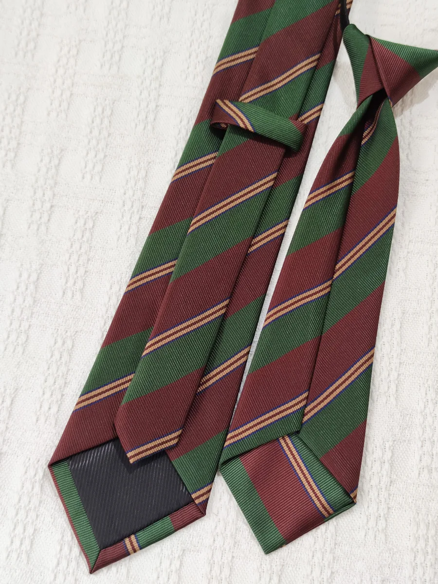 High quality coffee, brown, green stripes, high-density handmade style, short, no tie set, tie, shirt, uniform, trendy