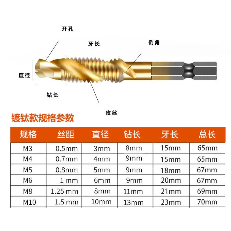 Composite Drilling and Tapping Integrated Tap Electric Drilling with Threaded Set