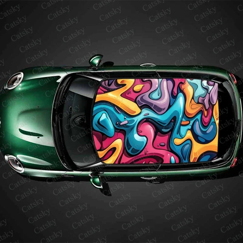 Bold Graffiti Style Car Roof Sticker Wrap Racing SUV Accessories Packaging Painted PVC Custom Car Graphic Decal