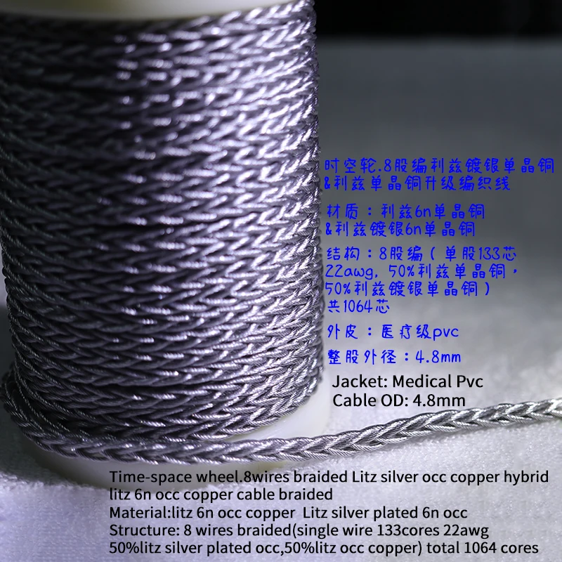 hakugei-time-space-wheel8-wires-braided-litz-silver-occ-copper-hybrid-litz-6n-occ-copper-cable-braideddiyhifi-od-48mm