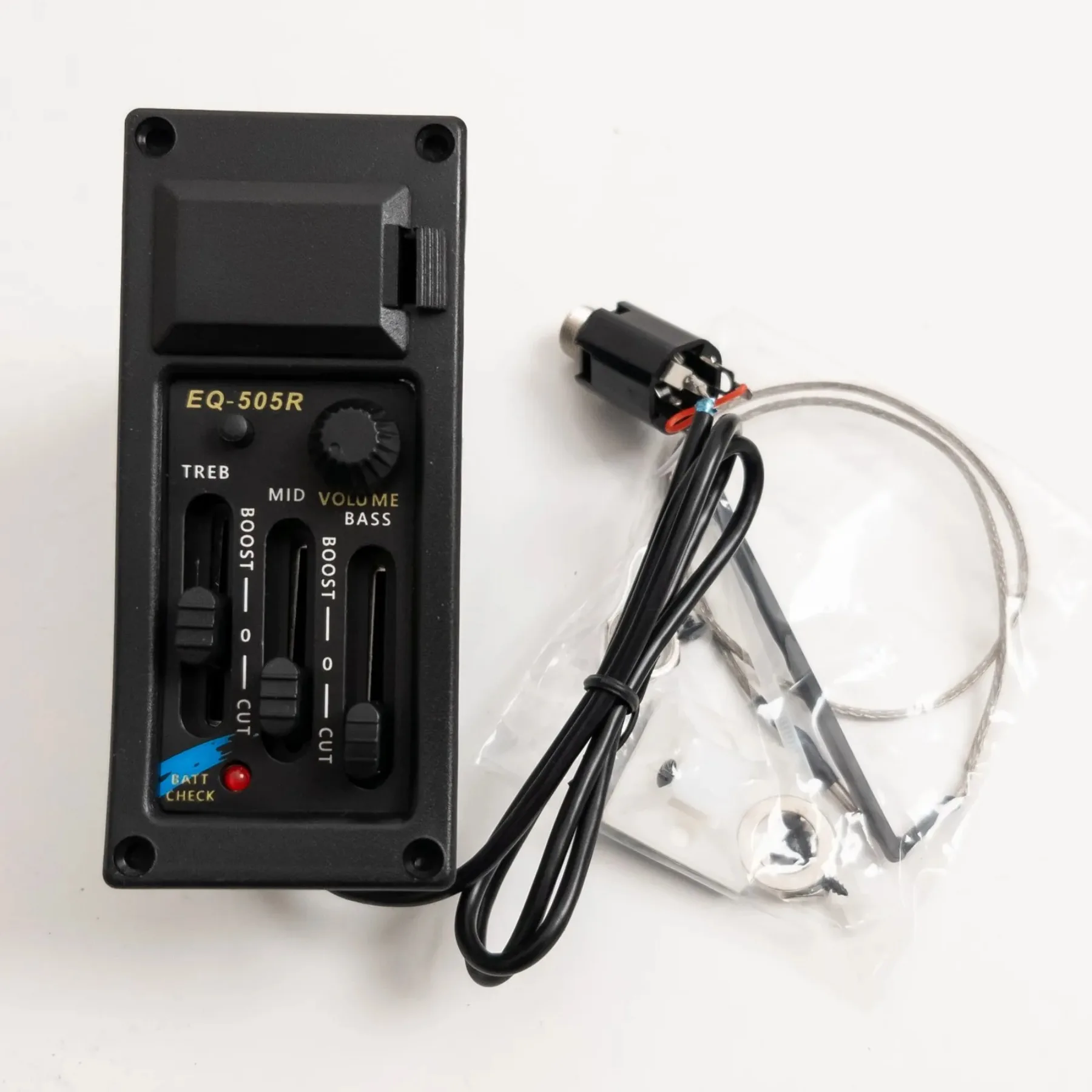3 Band EQ Acoustic Guitar Pickup Preamp EQ-505R Right Hand, 6.5mm Output, Volume Control, Bass, Middle, Treble