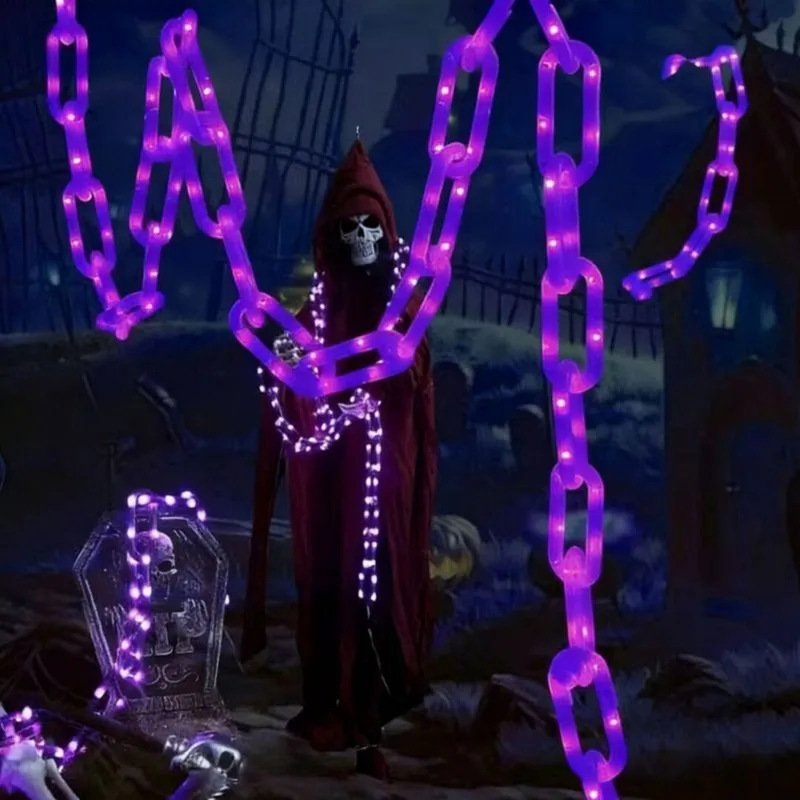 DT16 Halloween Solar LED Chain Lights 8 Lighting Modes Spooky Plastic Chain Props for Haunted House Indoor Outdoor Decor
