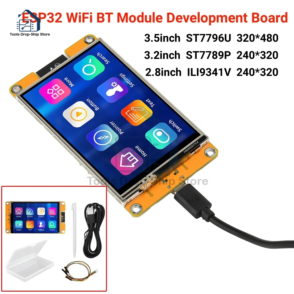 ESP32 WiFi BT Module Development Board 3.5 Inch ST7796U Drive 320 * 480 Resolution LCD TFT Touch Screen Type-C Interface