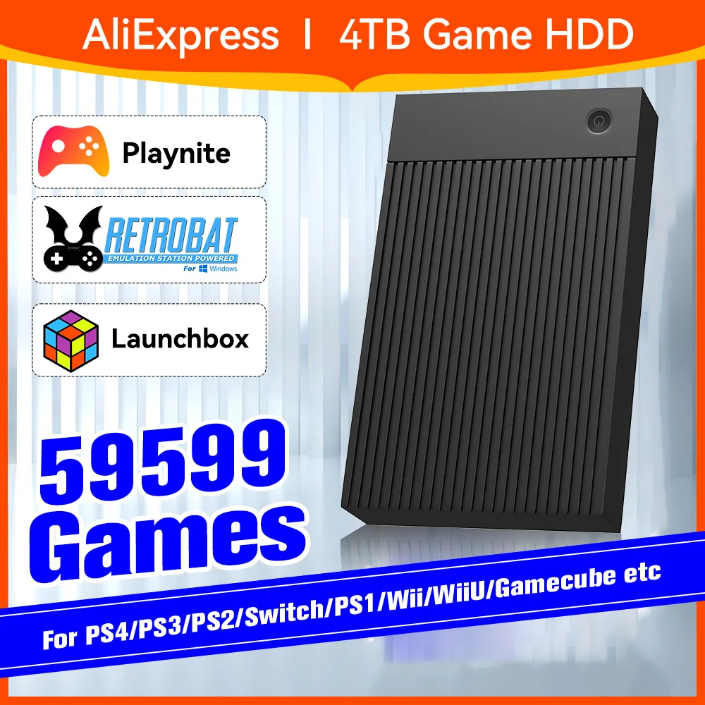 

4TB Portable Game External HDD with 59599 Games Pre-set Launchbox&Playnite&Retrobat Game Console for PS4/PS3/PS2/Switch/Wii/WiiU