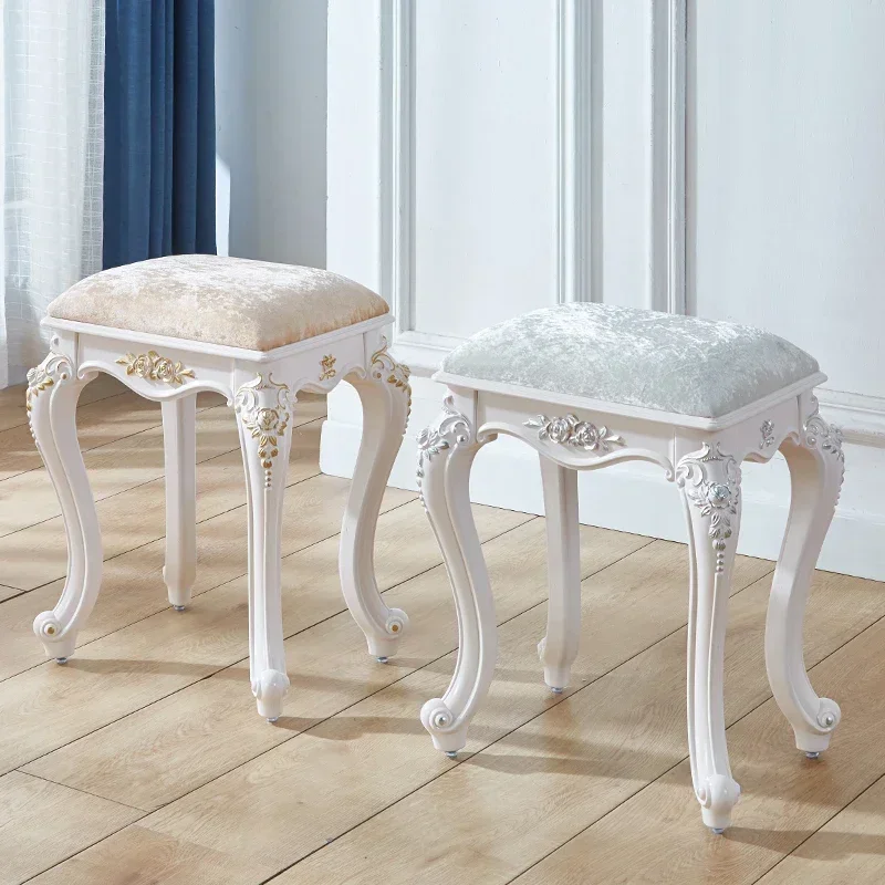 European American Style Dressing Stools - Makeup Stool Soft Small Square Ottomans Household Chairs Princess Bedroom Nail Seating