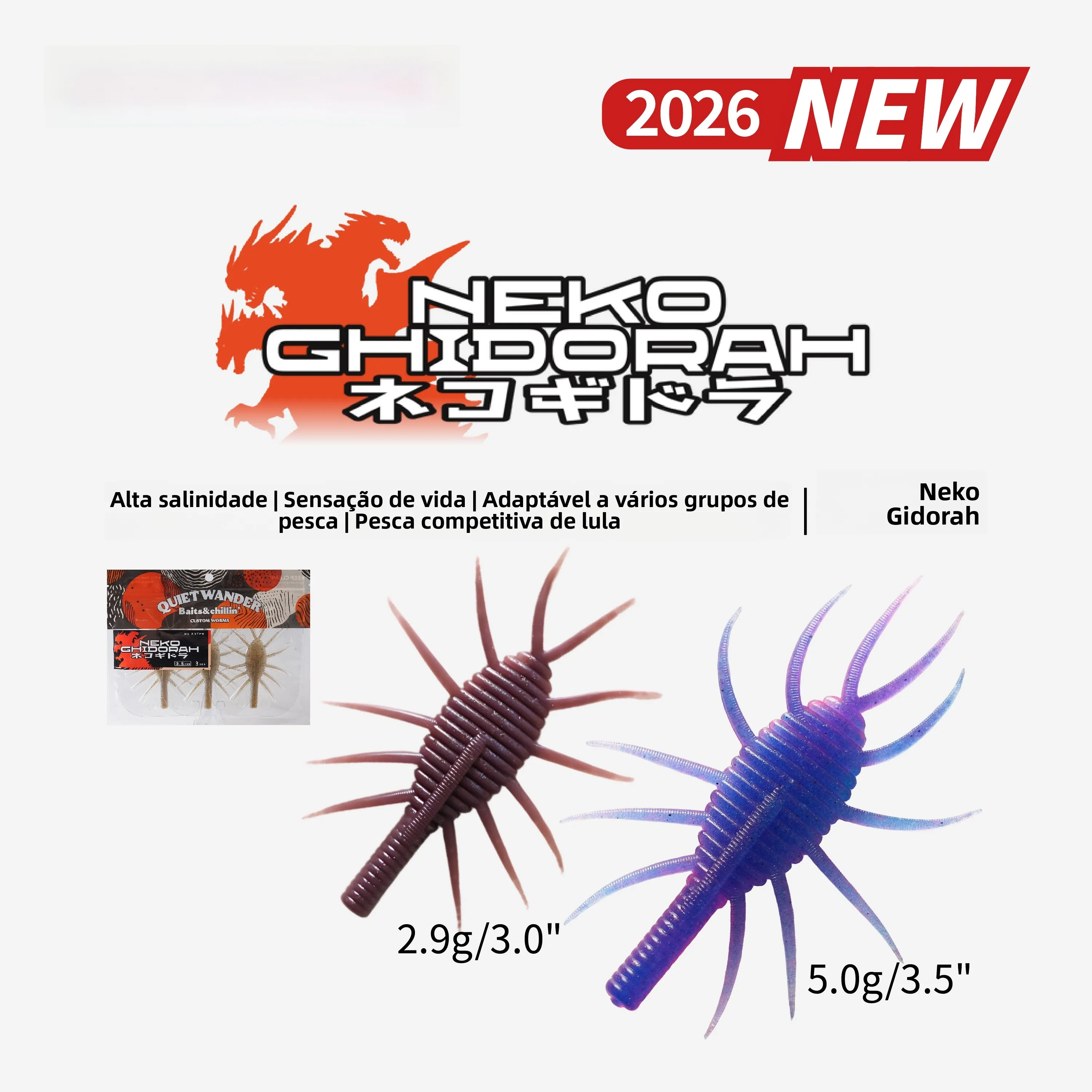 Isca Artificial Morigen Neko Ghidorah Soft Bait para Pesca de Robalo em Competição Black Pit e Pesca de Bagre em Lagos