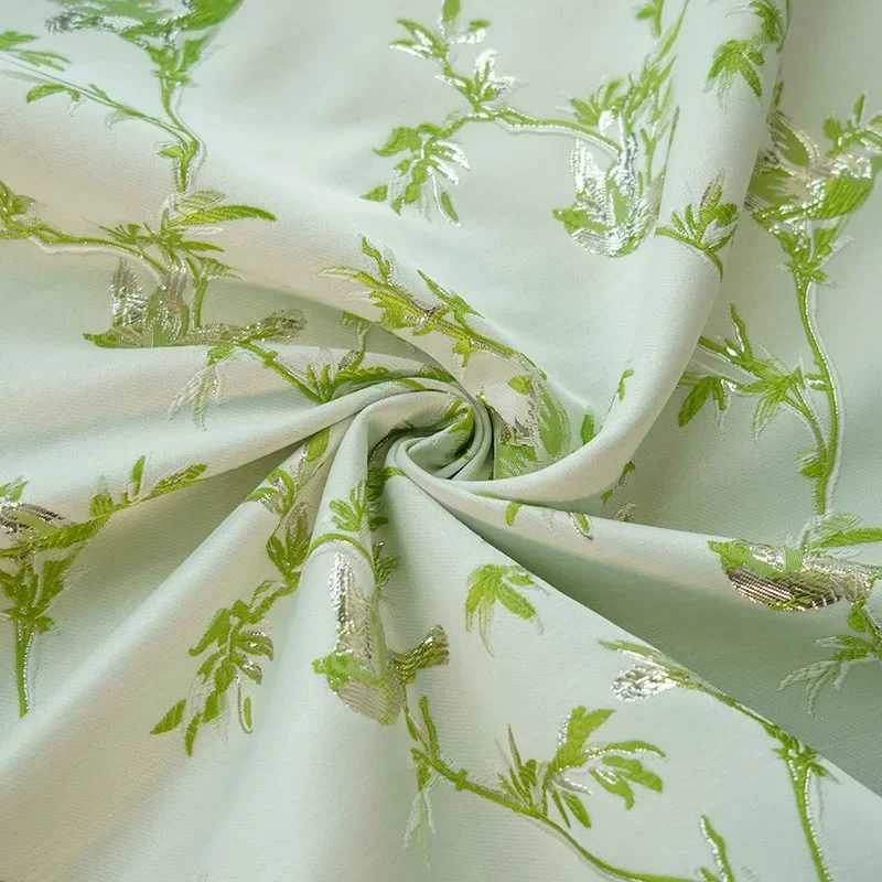 

Gold Silk Fresh Green Yarn Dyed Jacquard Fabric Women's Dress Coat Decorative Sewing Fabric