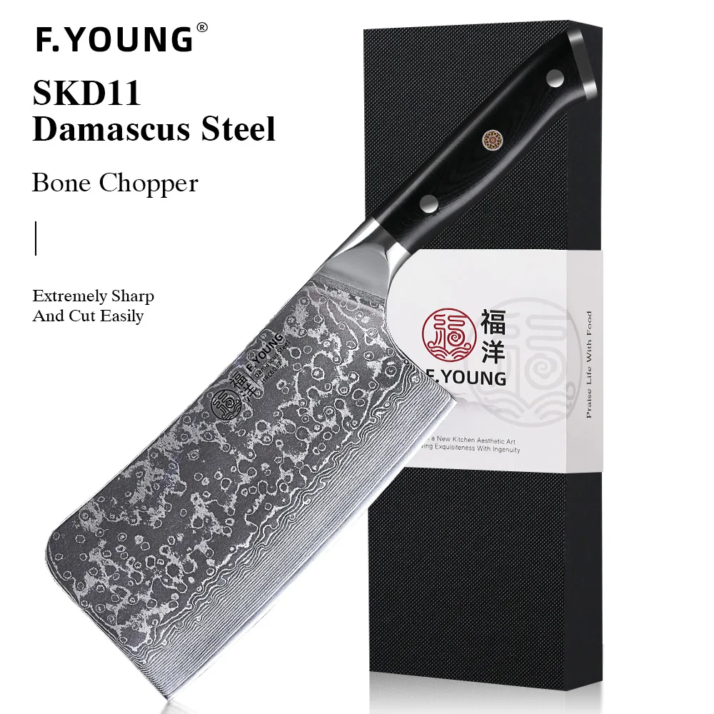 

F.YOUNG 6.5-inch Bone Chopper Knife 67 Layer Japanese SKD11 Damascus Steel Sharp Kitchen Cleaver Boning Cutting Meat Chef Knives