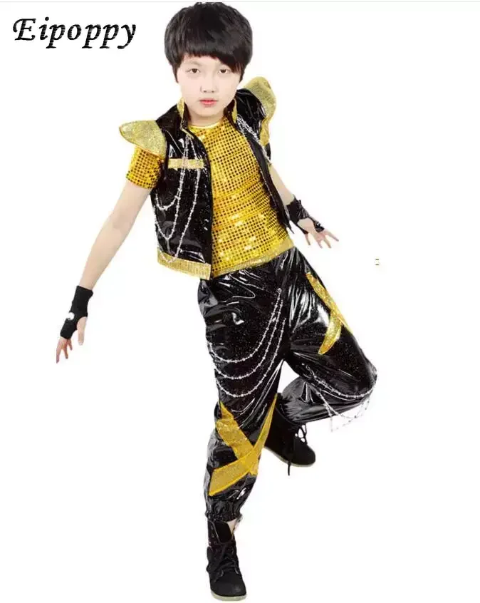 Srebrne ubrania dla dzieci z krótkim rękawem Hip Hop Show kostium Boy jazzowy kostium taniec nowoczesny