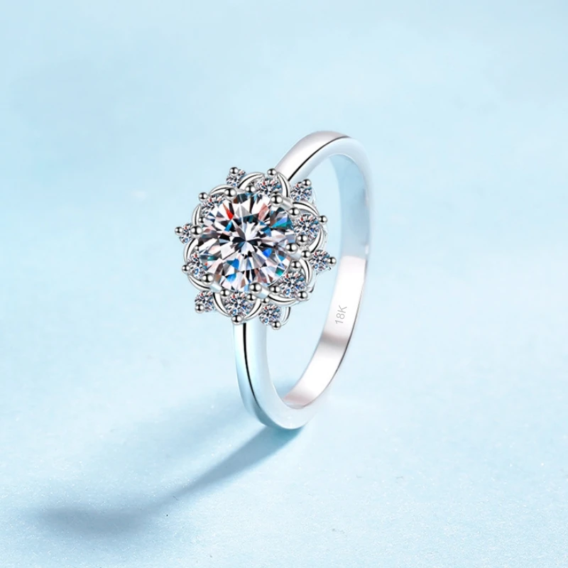 النساء المشاركة 18K الذهب الأبيض عباد الشمس ستة مخلب الزفاف الفرقة 1CT مويسانيتي الماس هدية عيد ميلاد فتاة خواتم عيد الحب #2