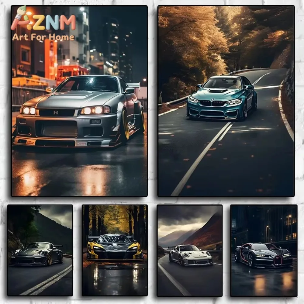1 Stück Sportwagen BMW Ferrari Poster Landschaftskarte Natur Leinwanddruck Wandkunst Dekoration Heim Raumdekoration