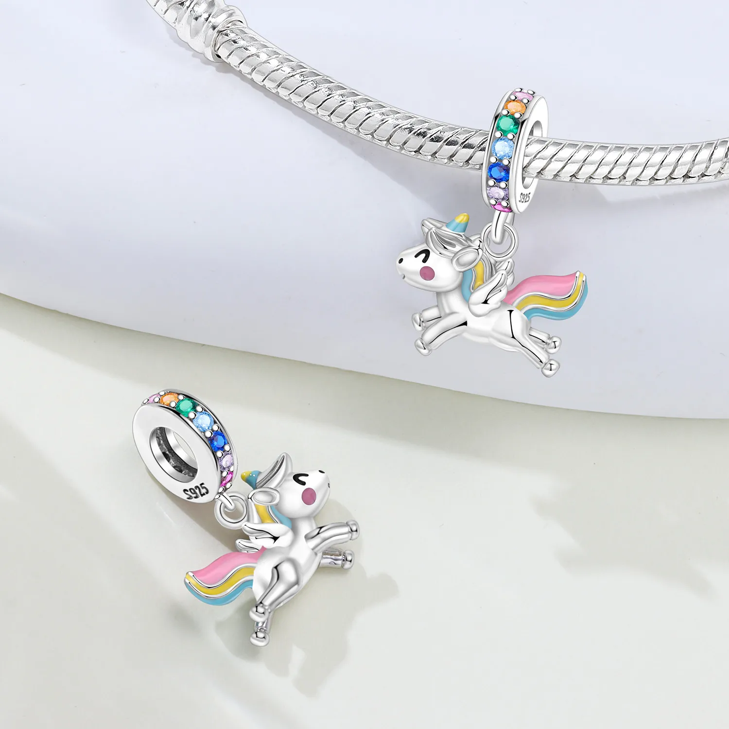 Lucky Unicorn Pendant 925 Sterling Silver Zircon Four-leaf Clover Beads Original For Woman DIY Bracelet Necklace Birthday Gifts
