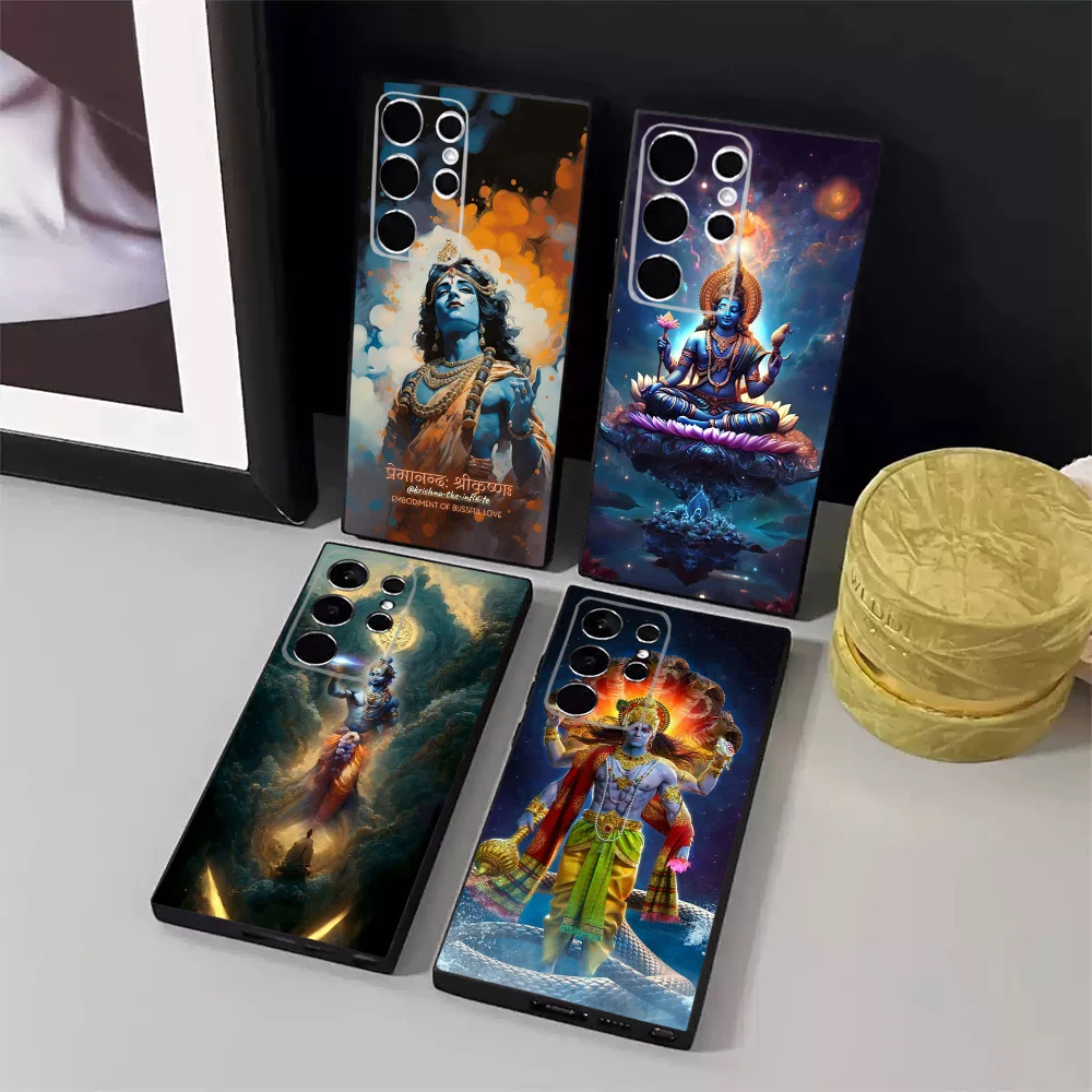 Vishnu Hare Krishna Phone Case For Samsung S24,23,22,30,21,10,9,Ultra,Plus,Lite,FE,5G Black Soft Case