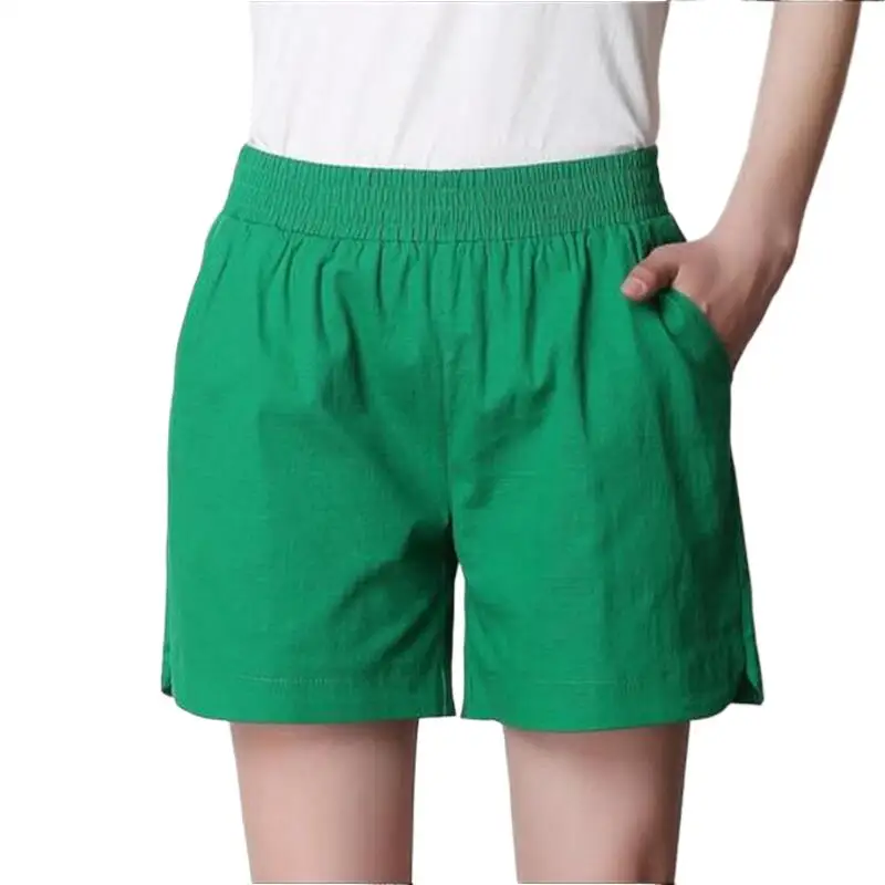 

2024 Women Solid Color Elastic High Waist Shorts,Casual Cotton Linen Shorts with Pockets Women Clothing All-match Short Pants