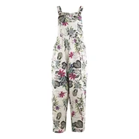 Women Plus Sizes Jumpsuit Leaf Floral Print Square Neck Sleeveless Fashion Casual Overalls with Pockets - Image 2