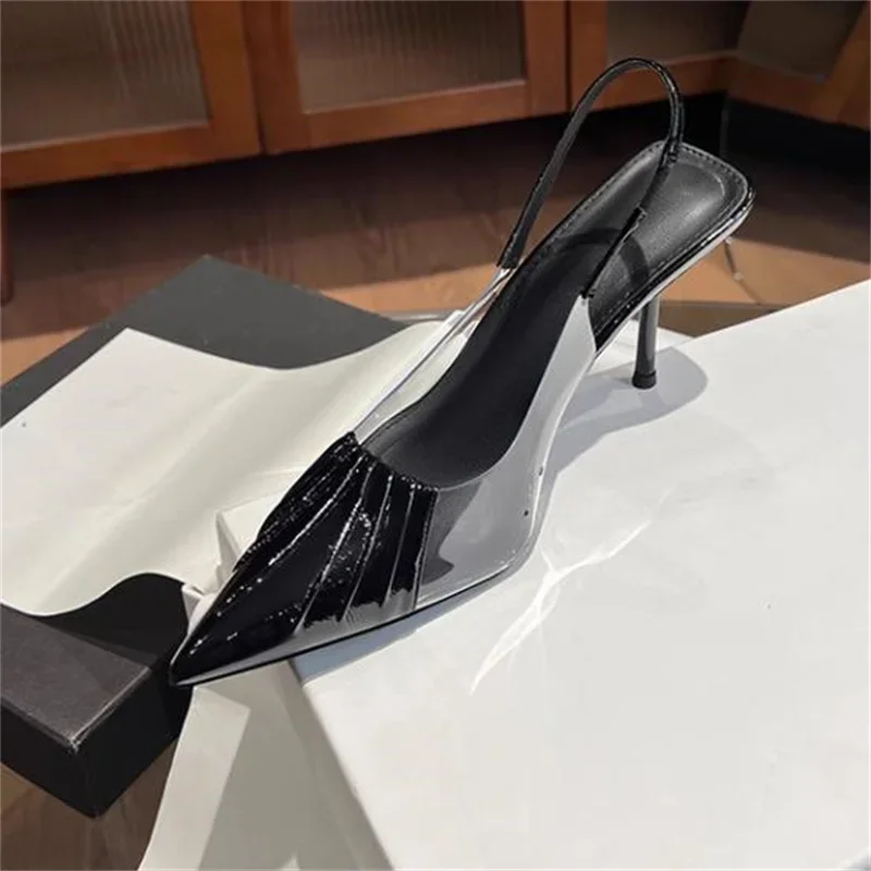 Pleated Shoes For Women Pointed Toes Thin High Heels Mixed Colors Tacones Transparent Belts Female Sandals Back Strap Chassure