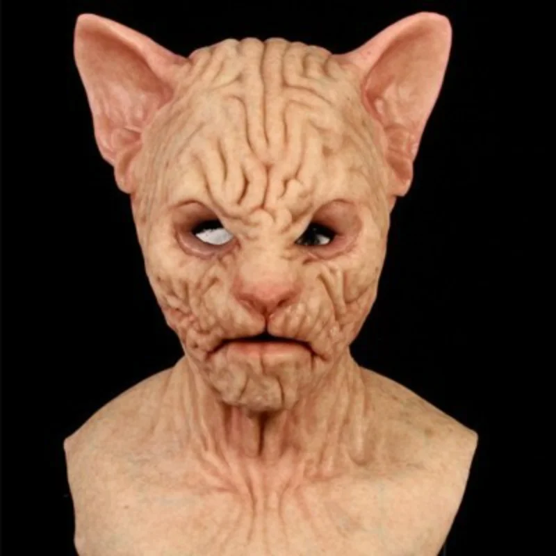 Adult Hairless Cat Mask - Full Head Latex Halloween Costume