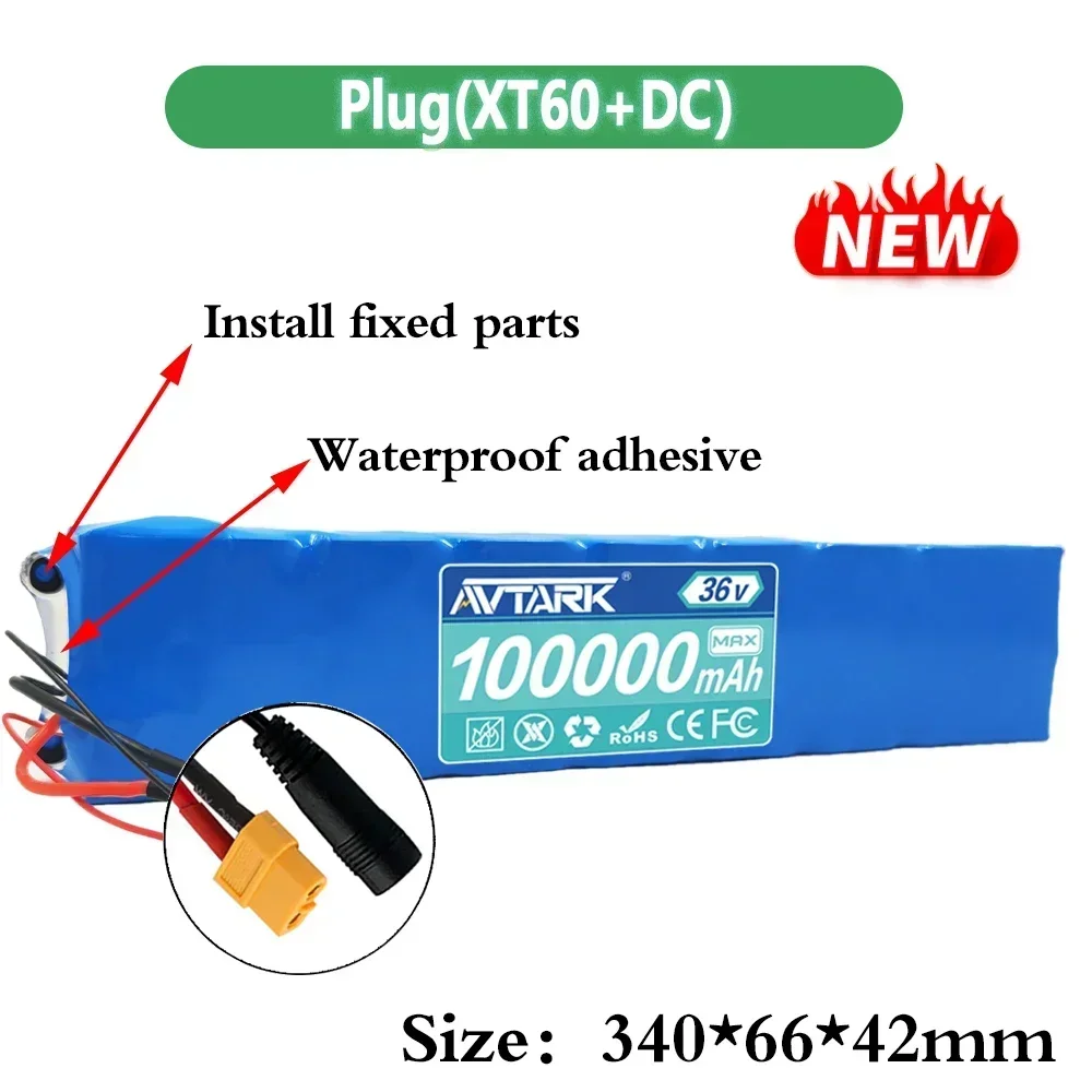 

NEW 36V 100Ah 18650 lithium battery pack 10S3P 100000mAh 500W Same port 42V Electric Scooter M365 ebike Power Battery with BMS