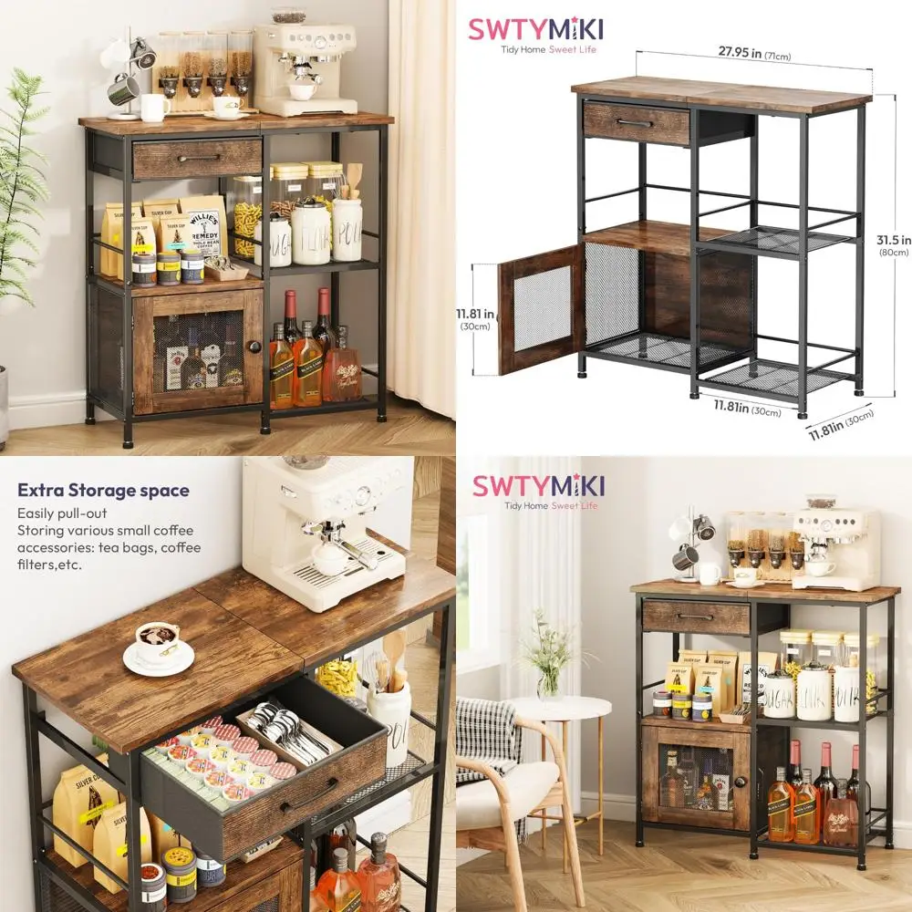 

Farmhouse Style Multi-Purpose Coffee Bar Cabinet with Drawers for Home Use