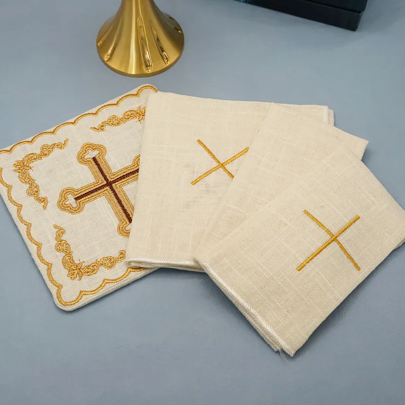 4 Pack of Altar Supplies Church Altar Embroidered  Pall Corporal Purificator Hand Towel Catholic Church Communion Supplies