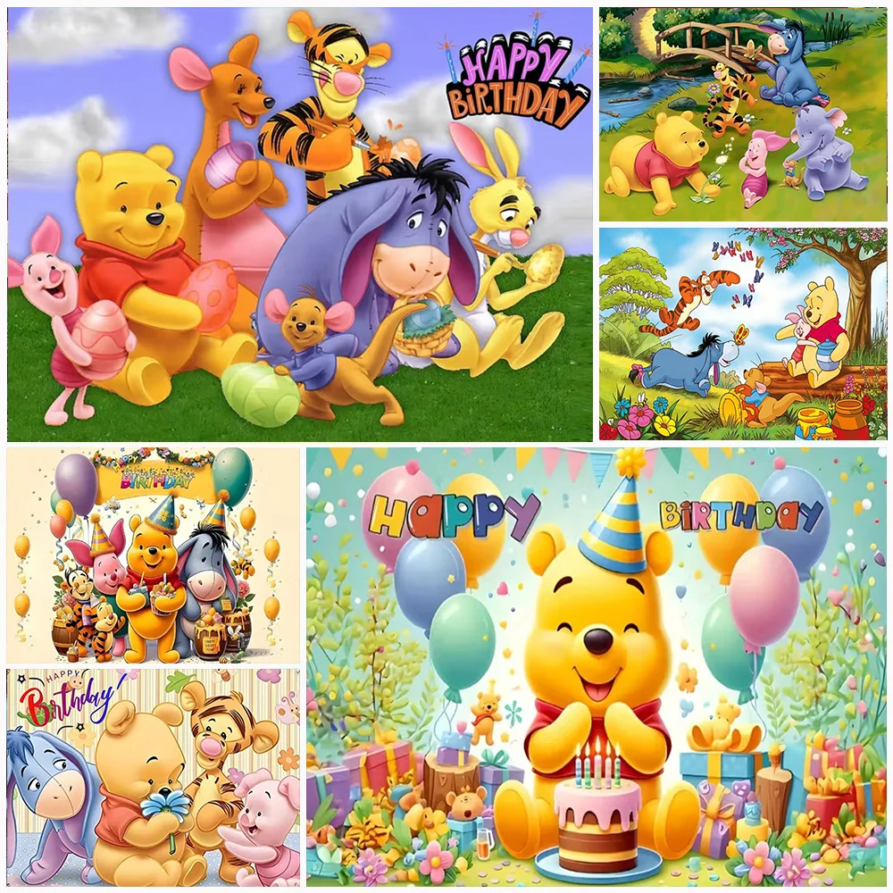 

Cartoon Winnie the Pooh Cartoon Party Decoration Background Children Birthday Backdrop Supplies Newborn Baby Shower Photo Props