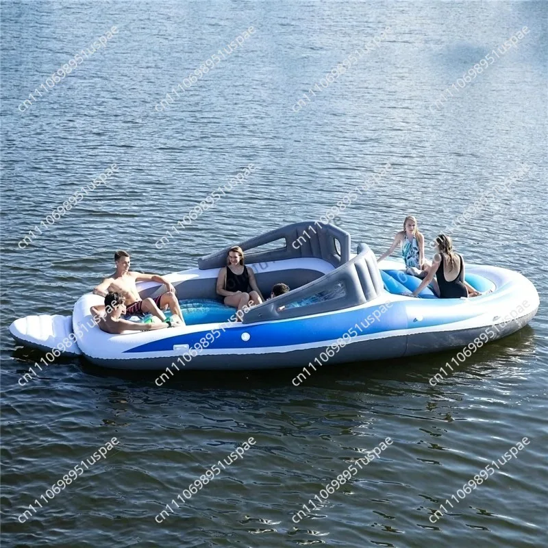 PVC thickened inflatable 6-person island floating bed pirate ship cutting multi-person water party yacht floating boat