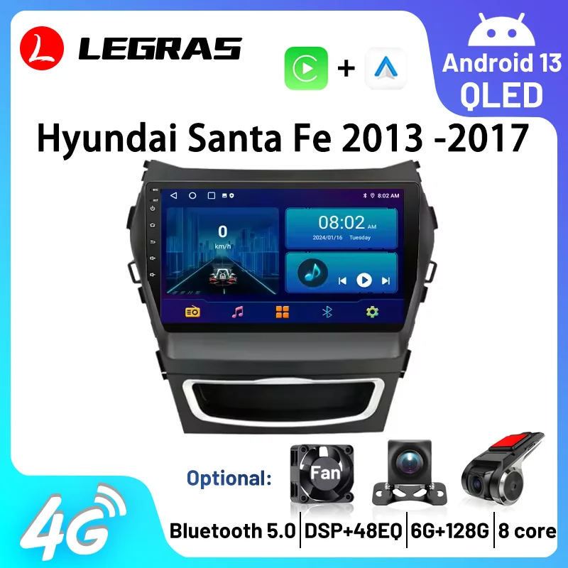 

Radio Bluetooth For Hyundai Santa Fe 2013-2017 Carplay Android Auto Multimedia Automotive Car Stereo Navigation 4G WIFI Headunit