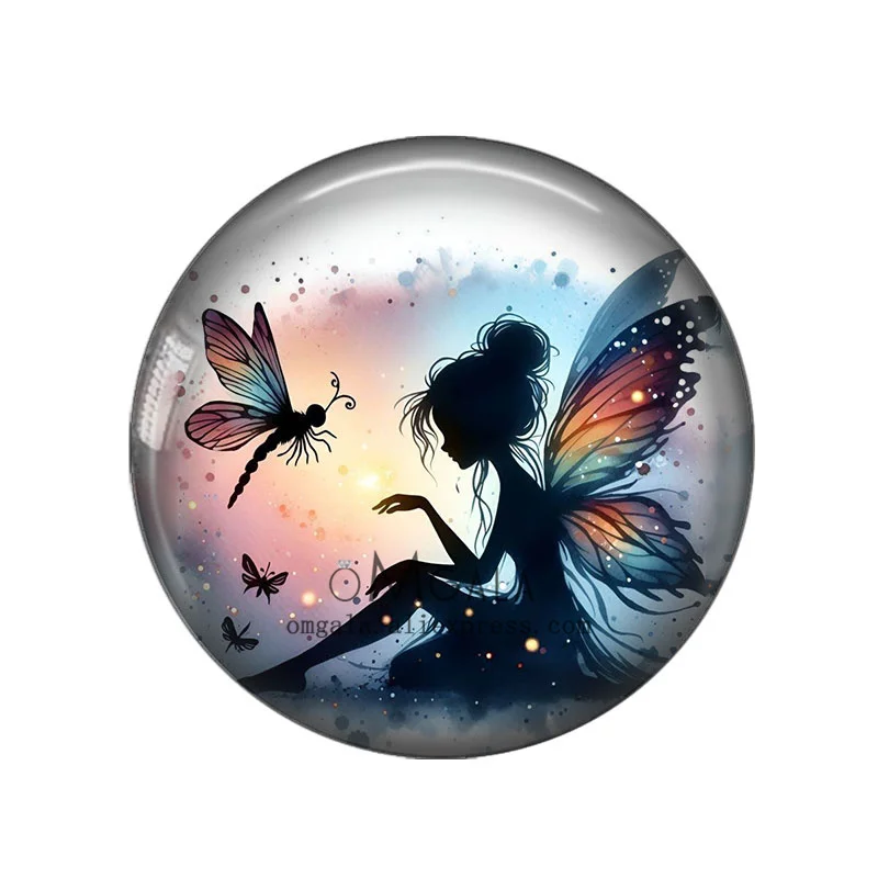 Magic Watercolor Painting Wings Fairy 12mm/18mm/20mm/25mm Round Photo glass cabochon demo flat back Making findings