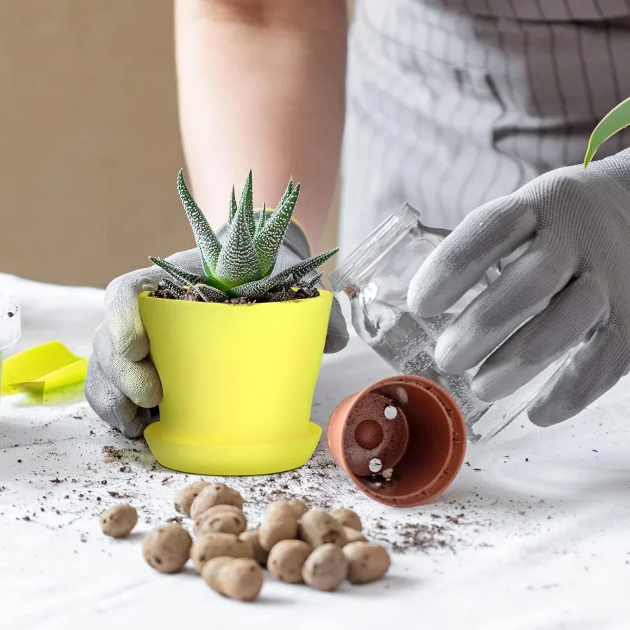 20 حزمة المزارعون البلاستيكية 4 بوصة أصيص زهور النبات مع صواني الشتلات الحضانة الأواني زارع زهرة الحاويات البذور الأواني للبذور #5